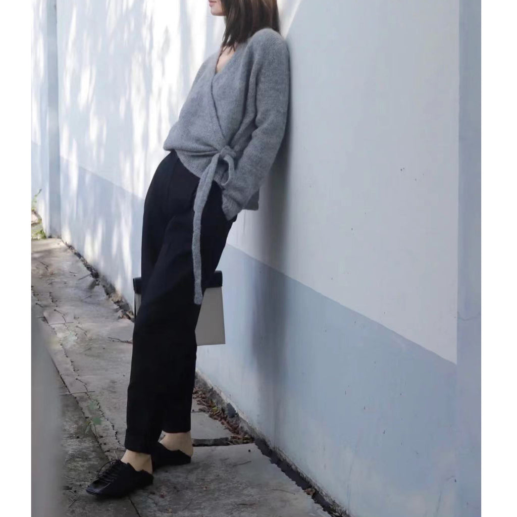 Asymmetric Hem Wool Knit Cardigan