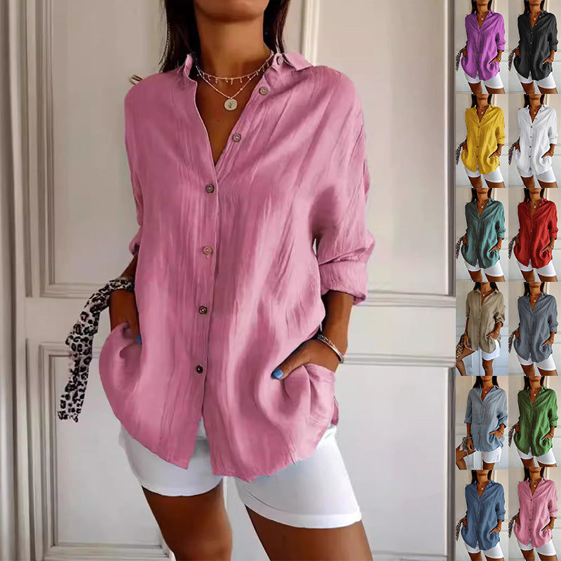 Pleated Long-Sleeve Button-Front Shirt
