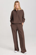 Collared Sweatshirt and High-Waist Pants Set