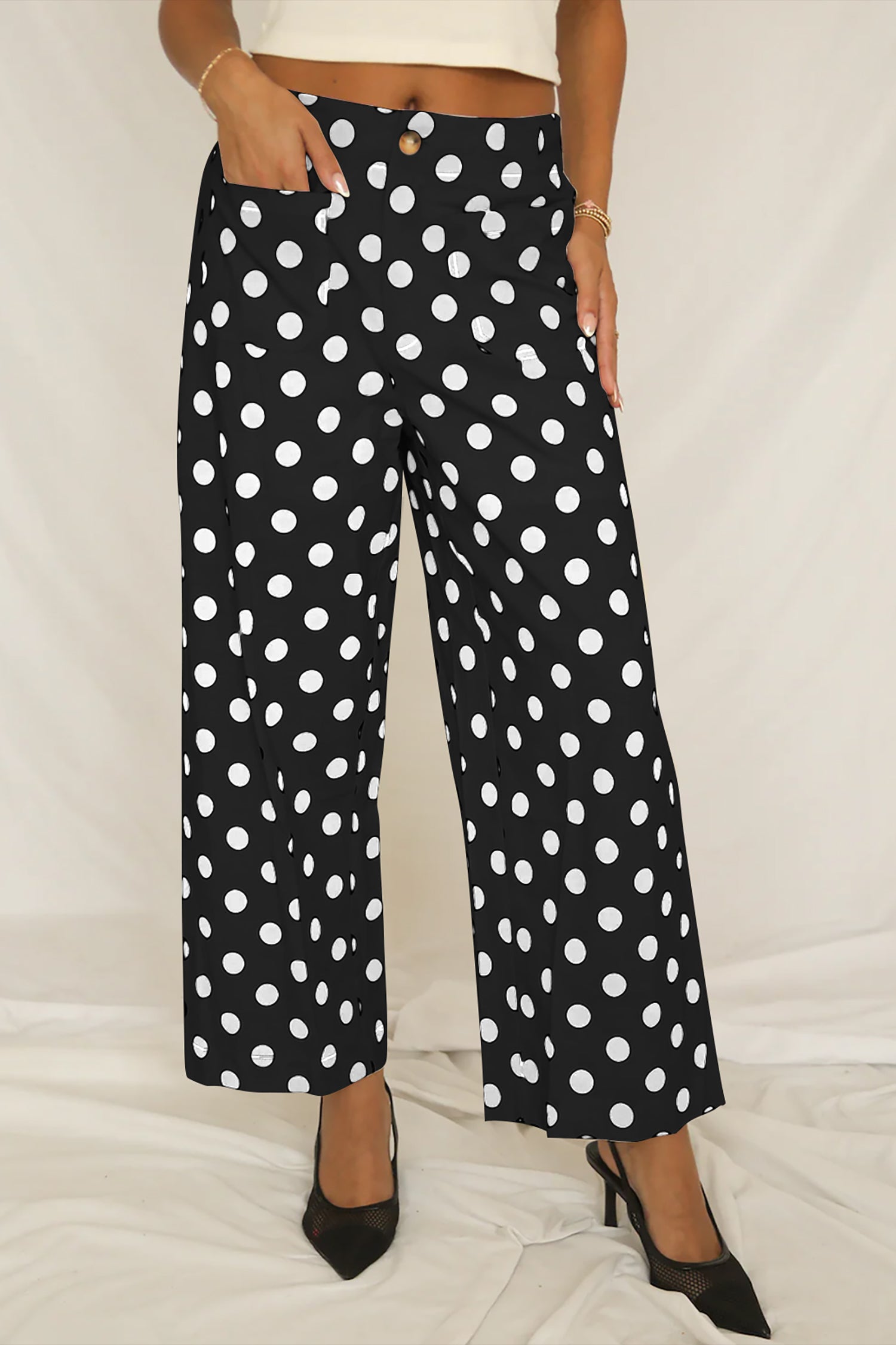 Polka Dot Mid-Rise Straight-Leg Pants