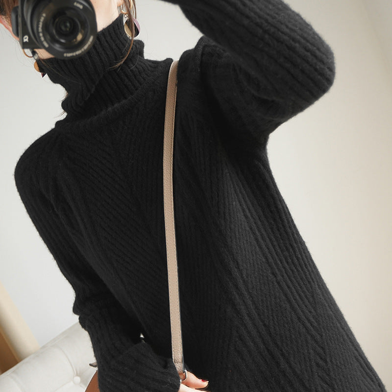 Turtleneck Wool Knit Pullover Sweater