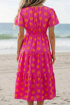 Polka Dot Shirred High-Waist Midi Dress