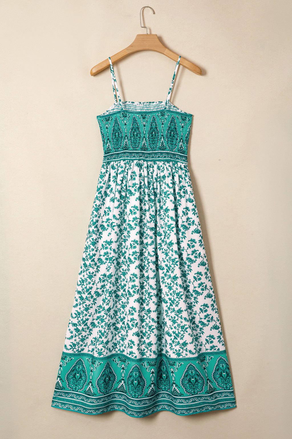 Green Floral Shirred Cami Maxi Dress