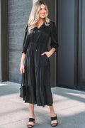 Black Ruffle Sleeve V Neck Tiered Maxi Dress