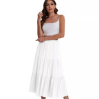 Tiered Drawstring High-Waist Maxi Skirt