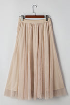 Tulle Overlay Flared Midi Skirt