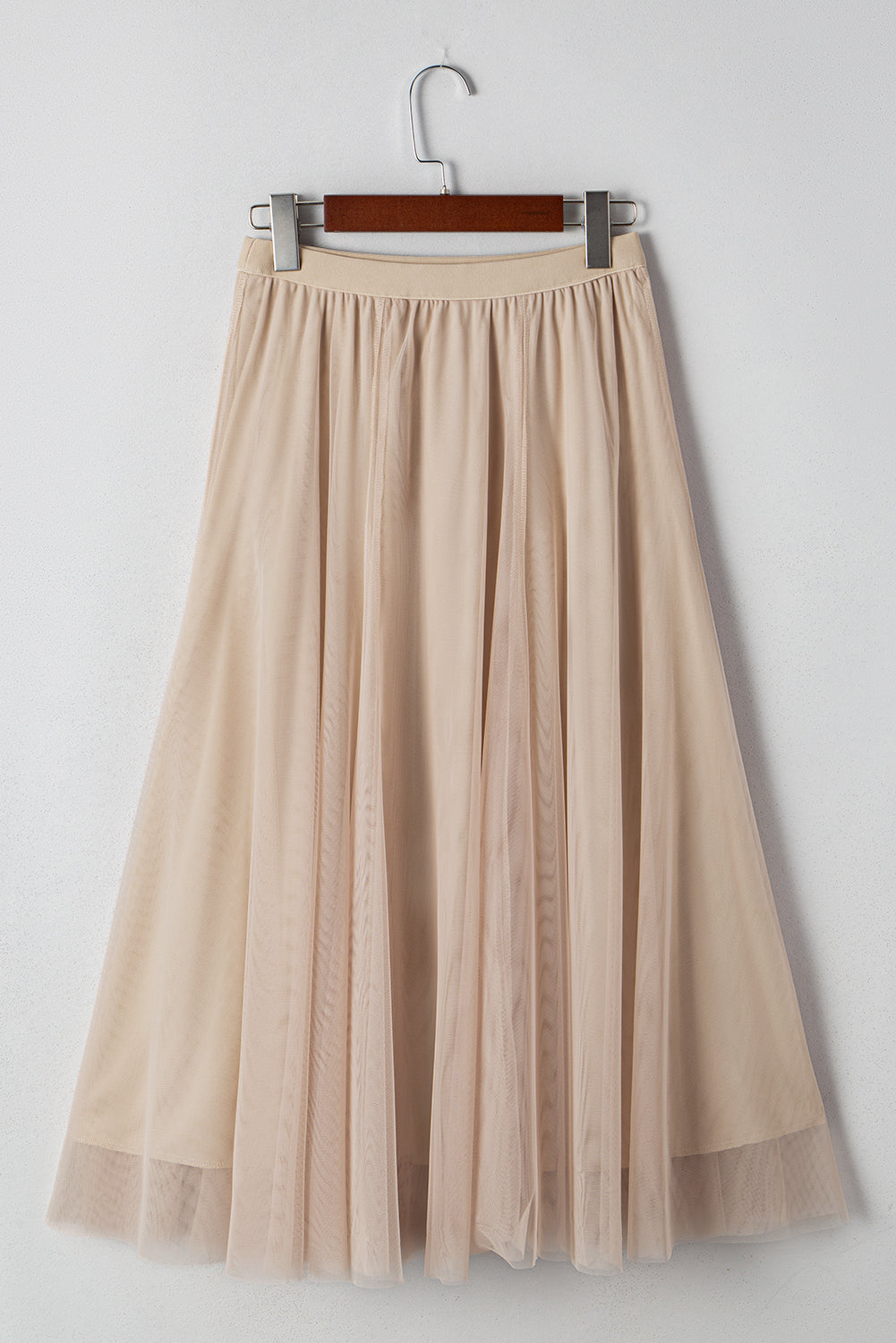 Tulle Overlay Flared Midi Skirt