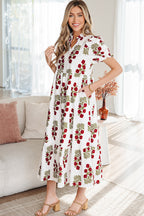 Floral Bubble-Sleeve Tiered Maxi Dress