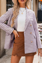 Tweed Plaid Lapel-Collar Blazer