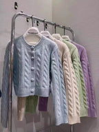 Round-Neck Wool Knit Cardigan