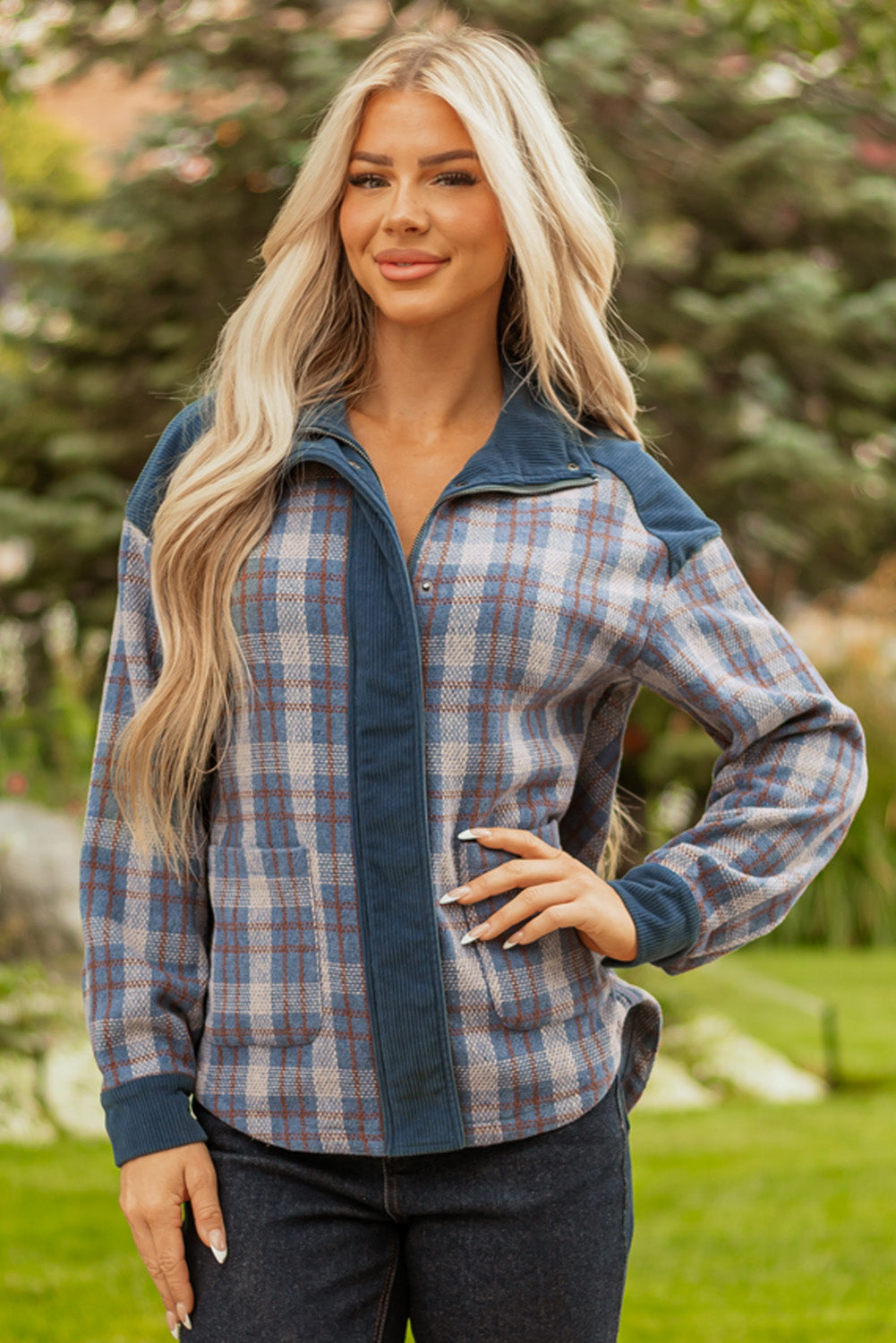 Plaid Corduroy Patchwork Jacket