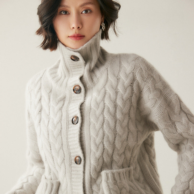 Button-Front Cable-Knit Cashmere Cardigan