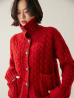 Button-Front Cable-Knit Cashmere Cardigan