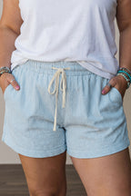 Striped Drawstring Denim Shorts