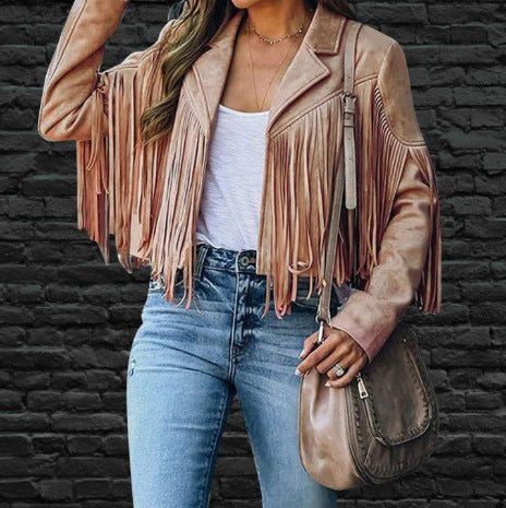 Fringed Cropped Moto Jacket