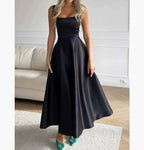 Square-Neck Sleeveless Pleated A-Line Dress