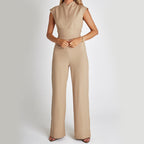 Belted V-Neck Sleeveless Wide-Leg Jumpsuit