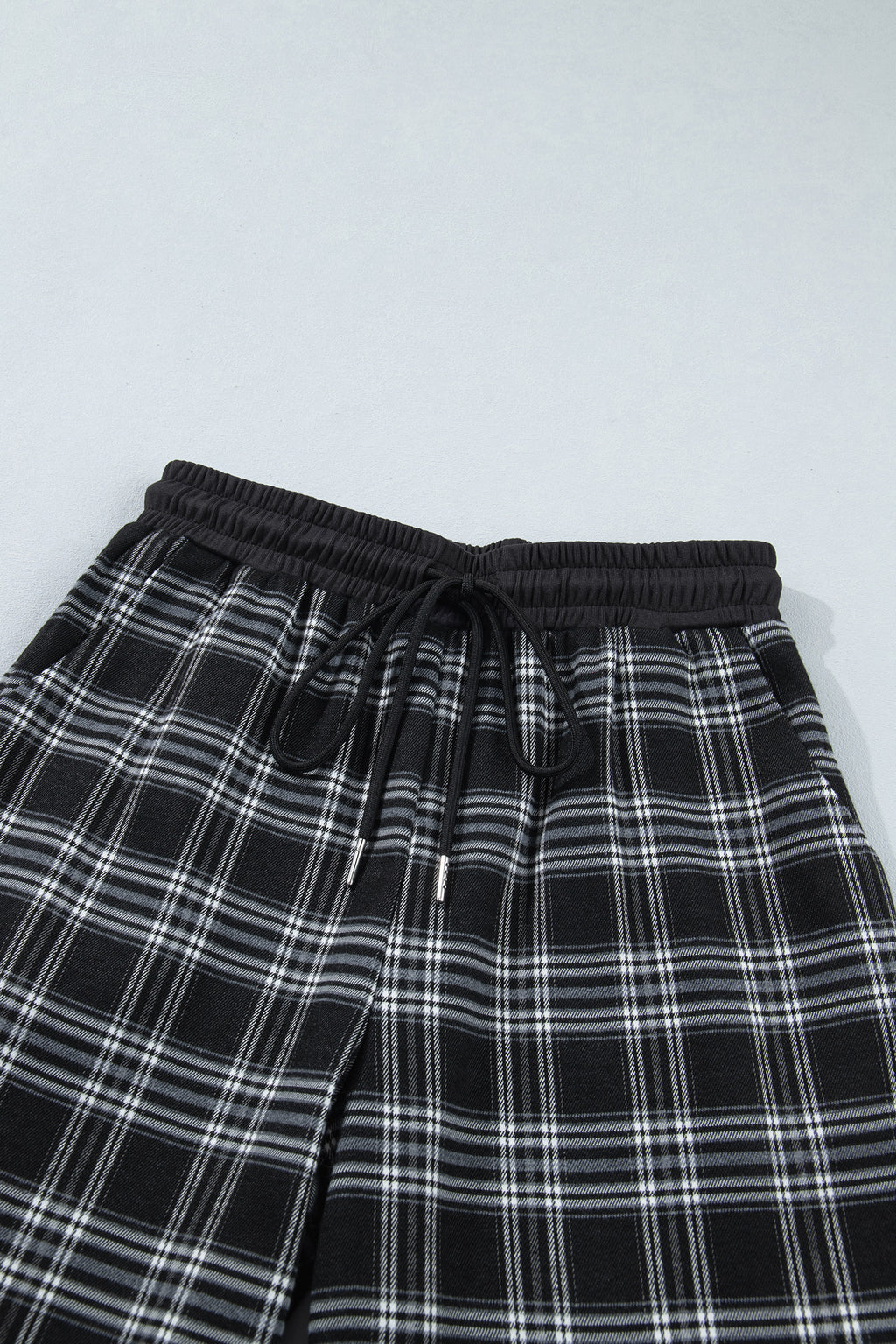 Plaid Contrast Drawstring Wide-Leg Pants