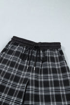 Plaid Contrast Drawstring Wide-Leg Pants