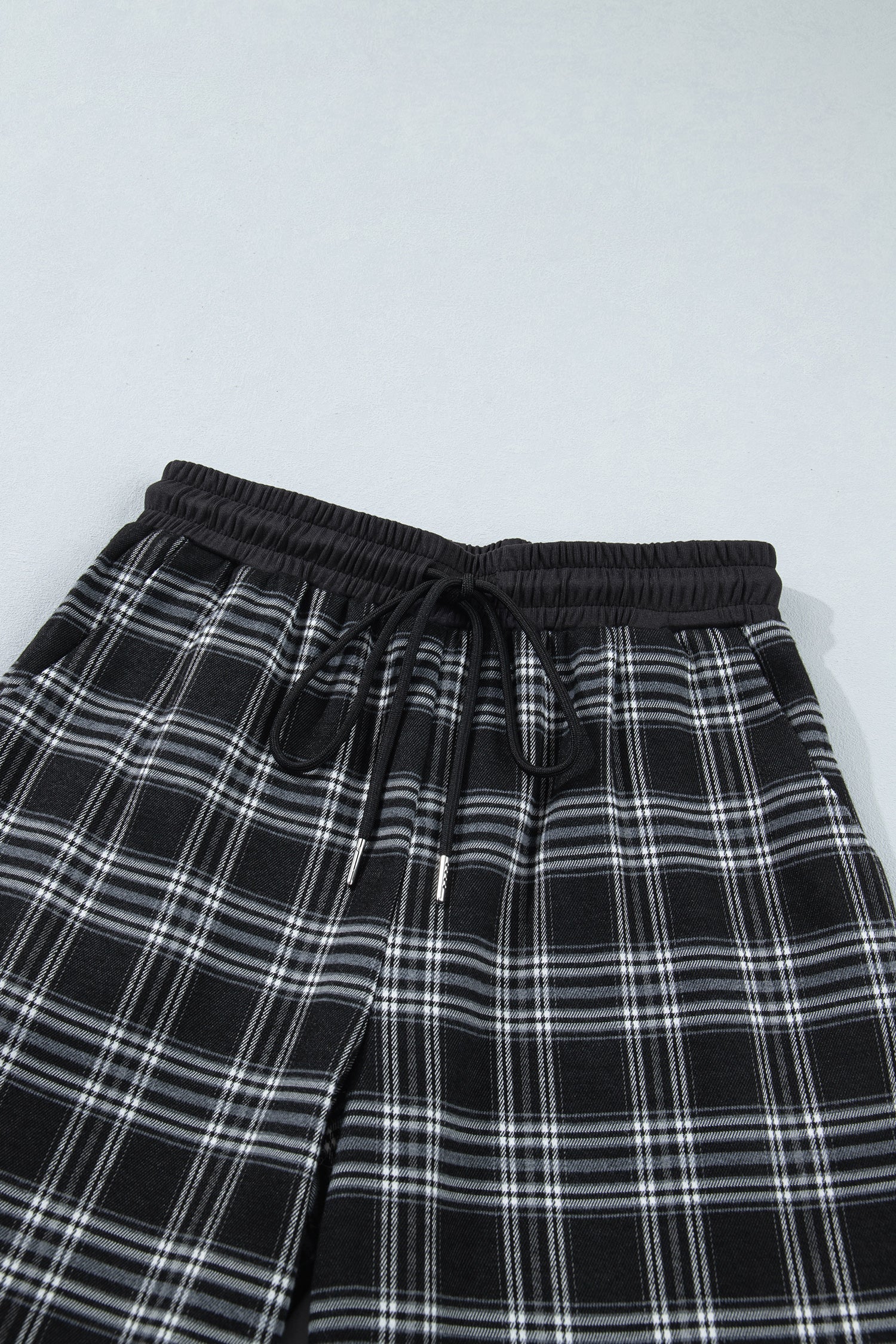 Plaid Contrast Drawstring Wide-Leg Pants