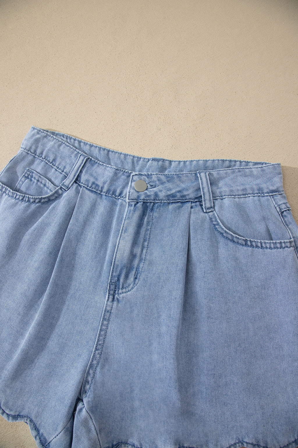 Scalloped-Hem Denim Shorts