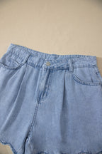 Scalloped-Hem Denim Shorts