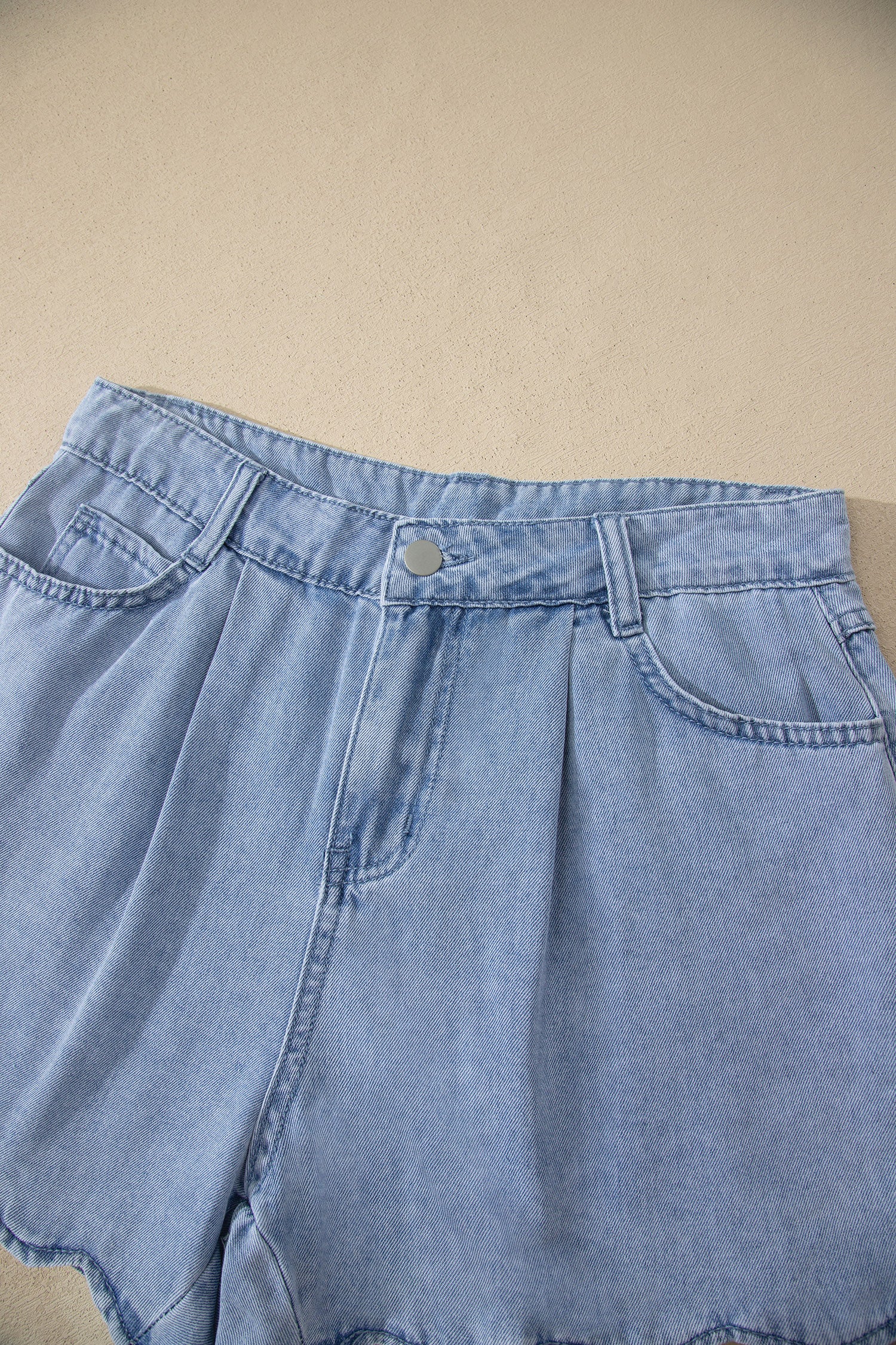 Scalloped-Hem Denim Shorts