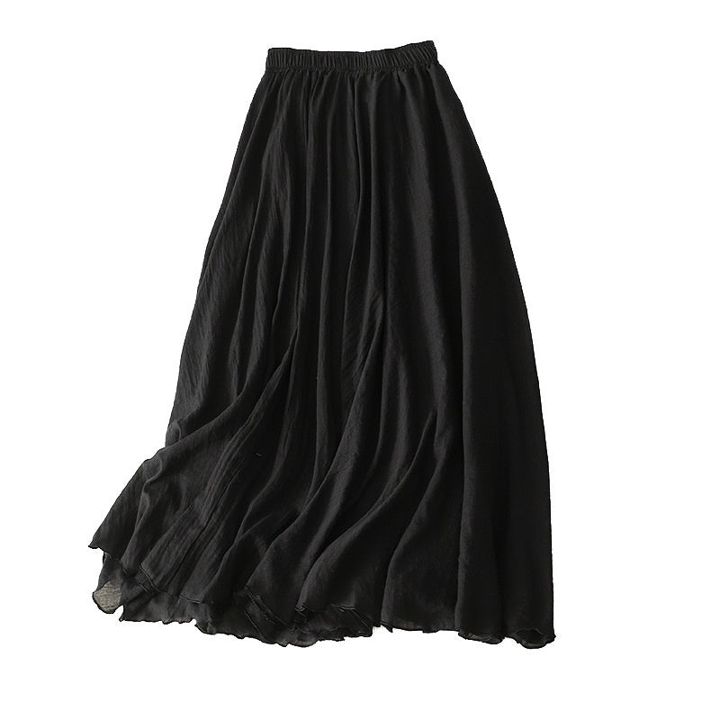 Double-Layer Ruffle Elastic-Waist Maxi Skirt