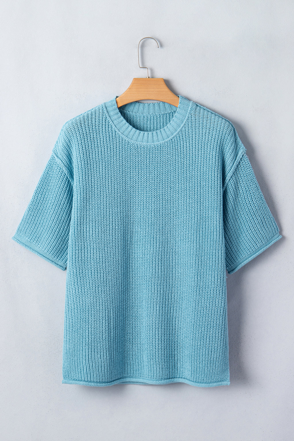 Blue Exposed Seam Half Sleeve Relaxed Sweater