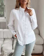 Striped Ruffle-Front Button-Up Shirt
