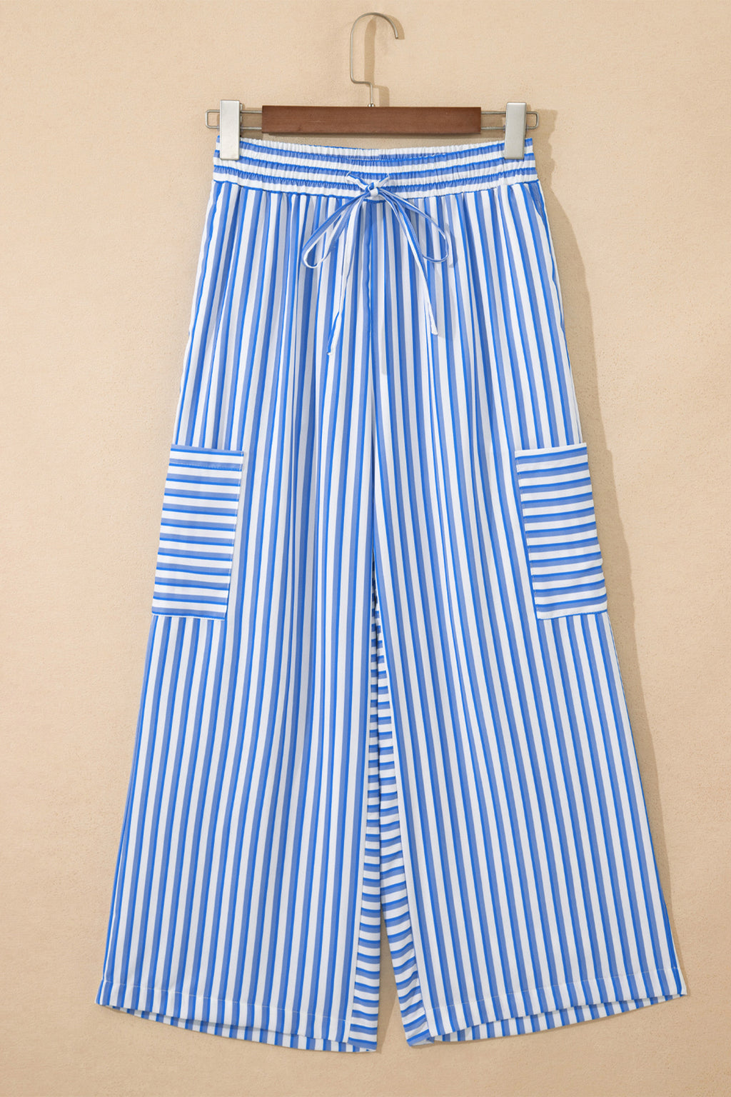Striped Patch-Pocket Wide-Leg Ankle Pants