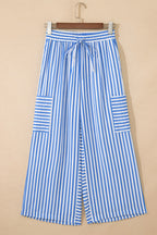 Striped Patch-Pocket Wide-Leg Ankle Pants