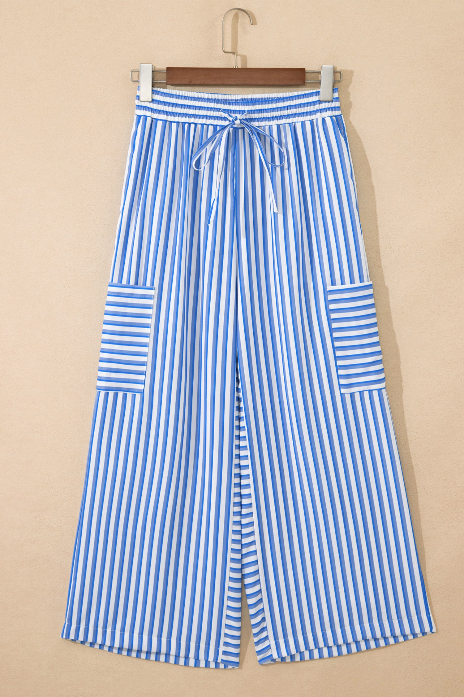 Striped Patch-Pocket Wide-Leg Ankle Pants