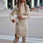 Turtleneck Cable-Knit Sweater Dress