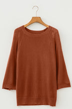 Ribbed Knit Round Neck Short Sleeve Sweater