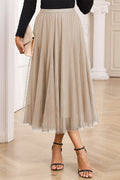 Tulle Overlay Flared Midi Skirt