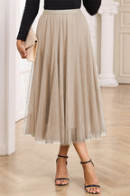 Tulle Overlay Flared Midi Skirt