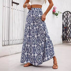 Blue Porcelain Print A-Line Maxi Skirt