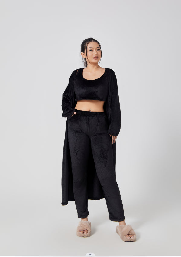 Fluffy Knit Wide-Leg Pants 3-Piece Pajama Set