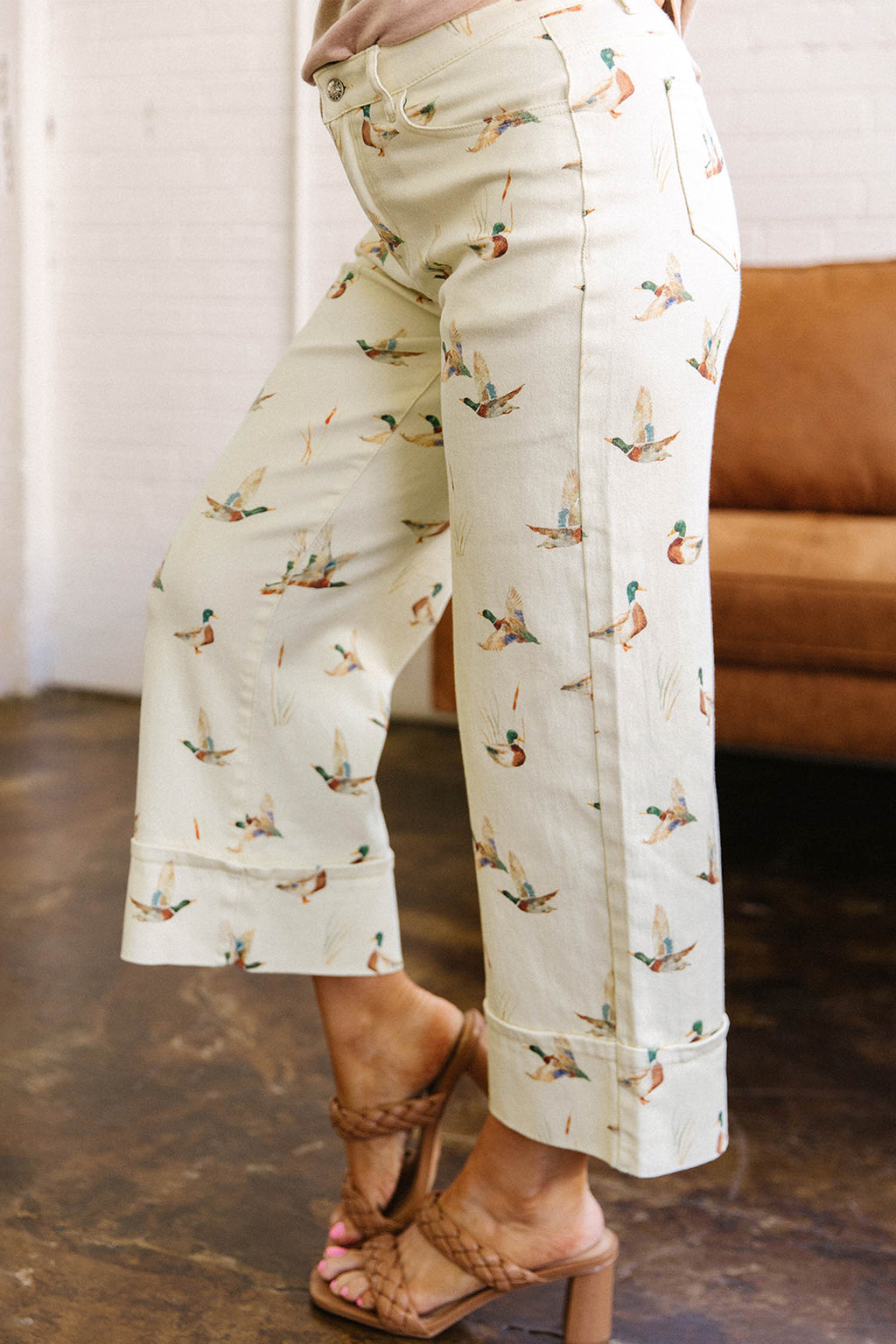 Duck-Print Cuffed-Hem Jeans