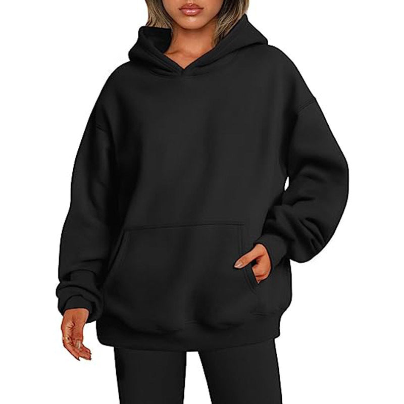Oversized Drop-Shoulder Pullover Hoodie with Pocket
