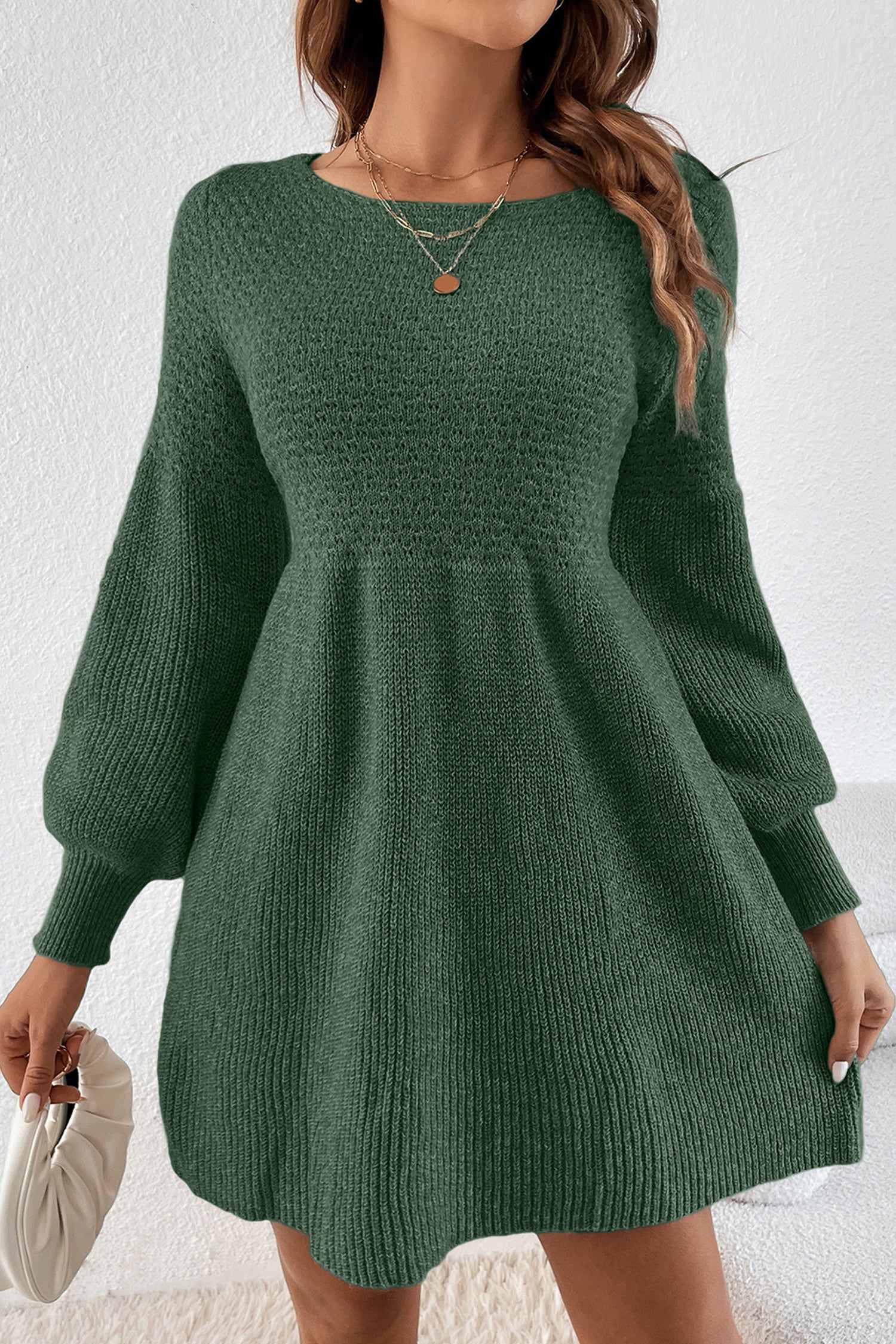 Green Lantern Sleeve Empire Waist Mini Sweater Dress
