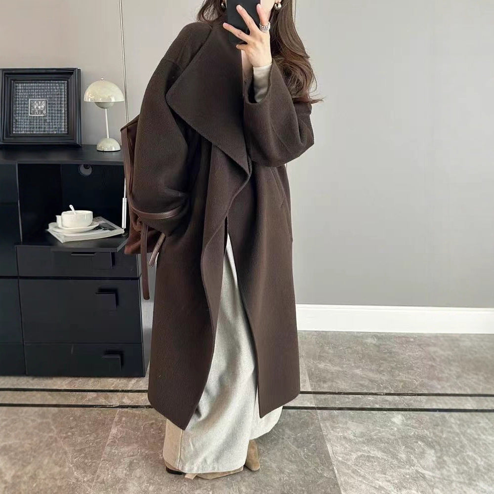 Double-Faced Wool Notch-Lapel Long Coat