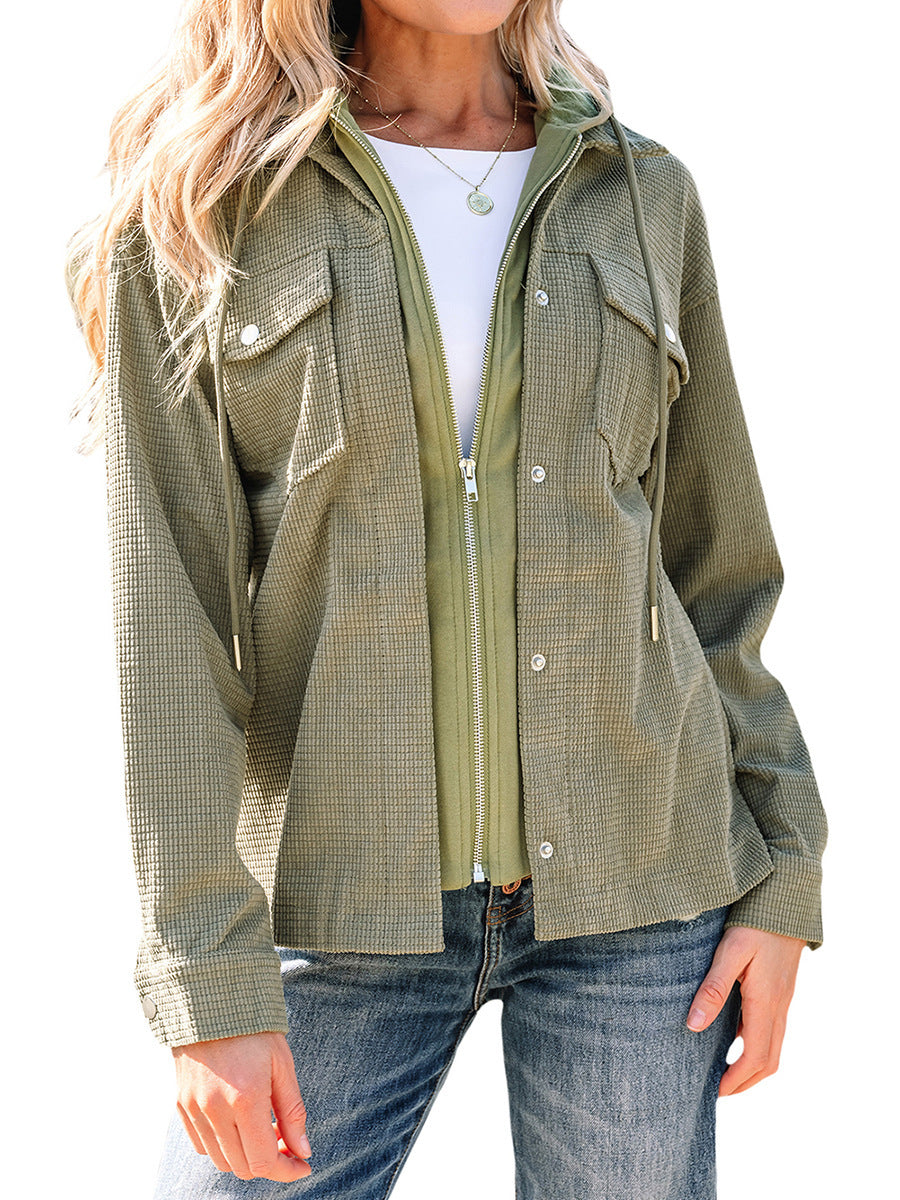 Textured Zip-Front Hooded Jacket