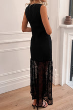 Sleeveless Floral Lace Panel Maxi Dress