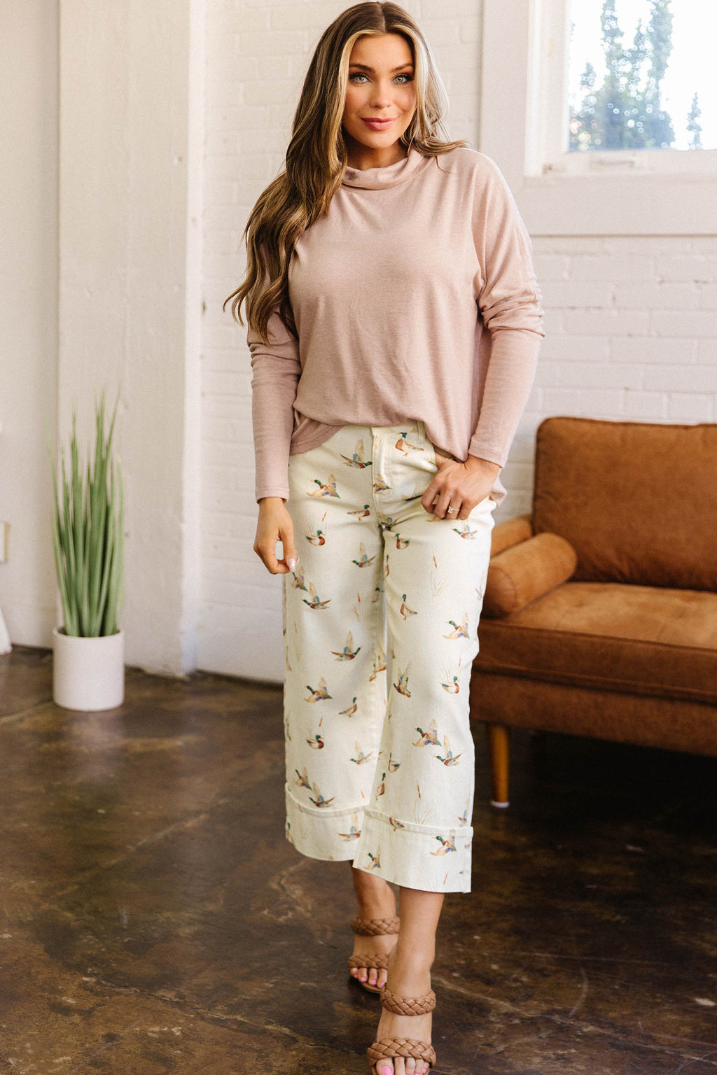 Duck-Print Cuffed-Hem Jeans