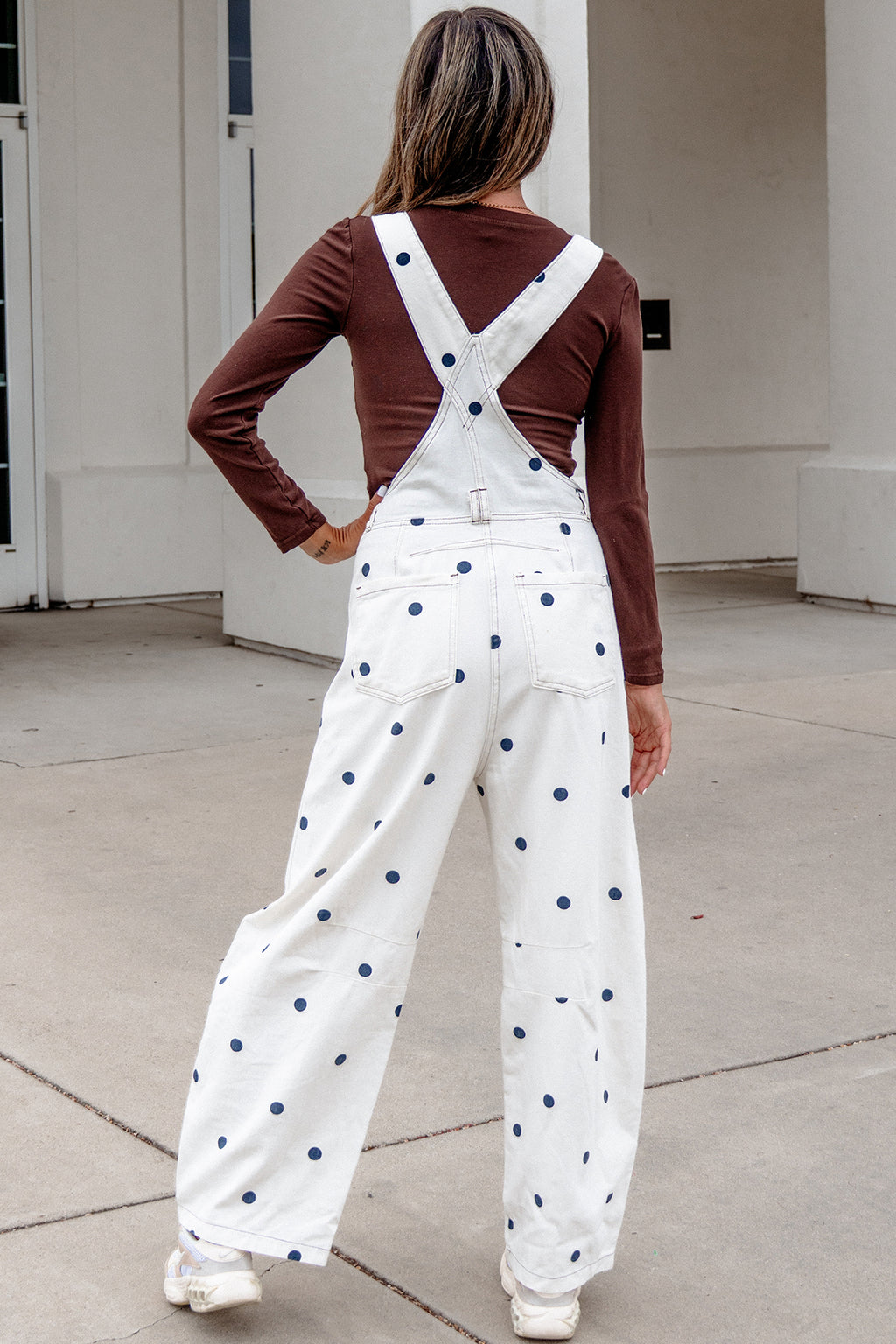 Polka Dot Denim Barrel-Leg Overalls