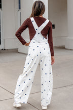 Polka Dot Denim Barrel-Leg Overalls
