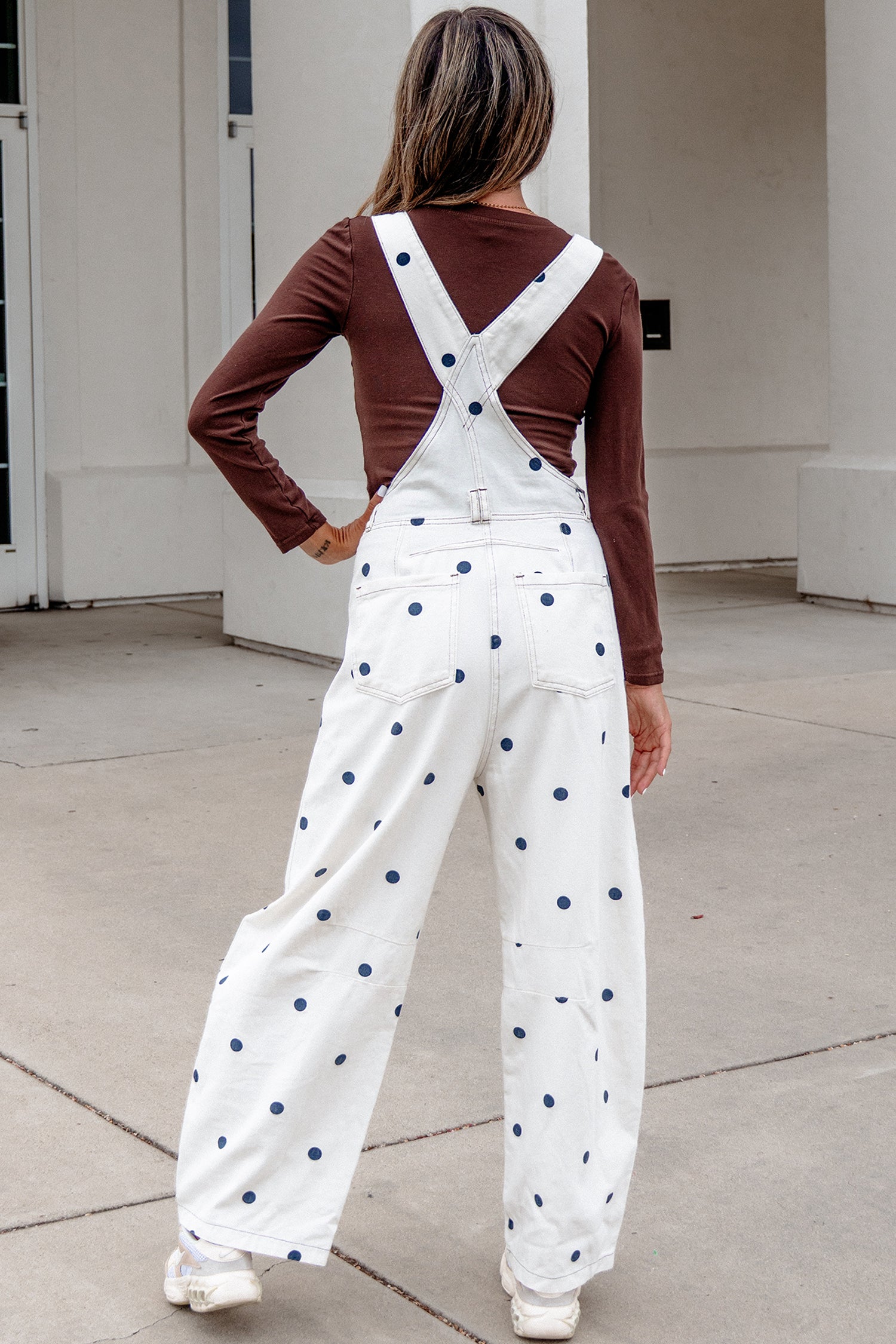 Polka Dot Denim Barrel-Leg Overalls