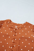 Polka Dot Half-Button V-Neck Blouse